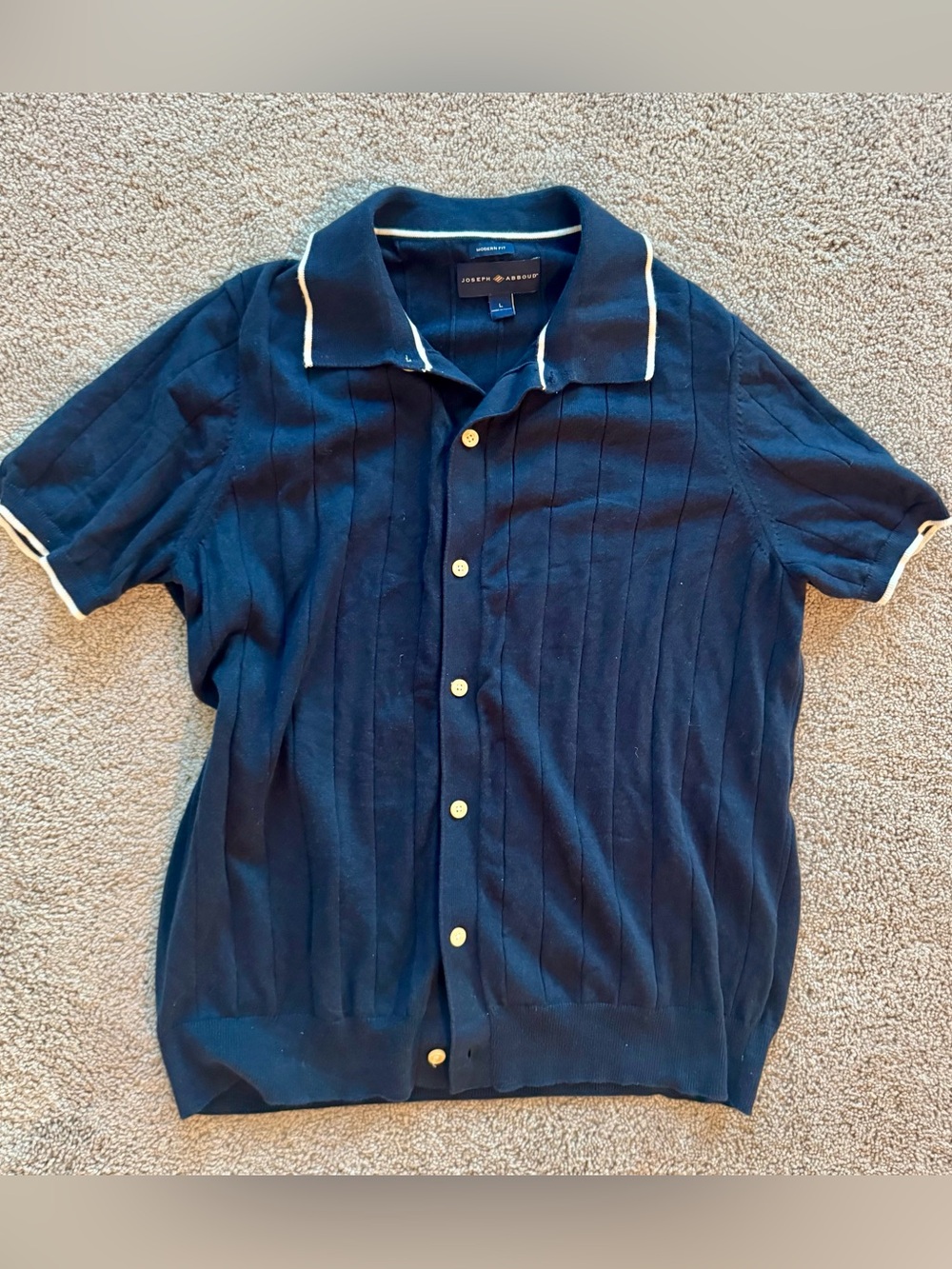 Joseph Abboud Men’s LG Knit Polo Shirt Navy Blue Cotton Silk Blend Modern Fit
